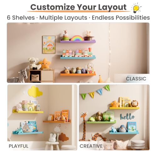 Floating Shelves for Wall Decor Storage (6 Count)