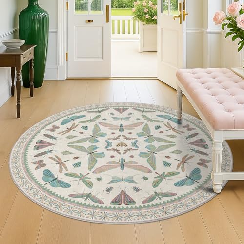 Cream Round Rugs 4ft for Living Room (16 Sq Ft)