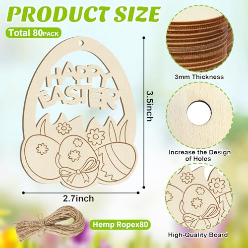 80PCS Wooden Easter Ornaments to Paint (80 Count)
