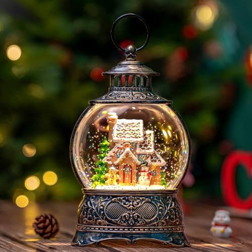 Christmas Snow Globes Christmas Water Lantern with Gingerbread Man & Snowman