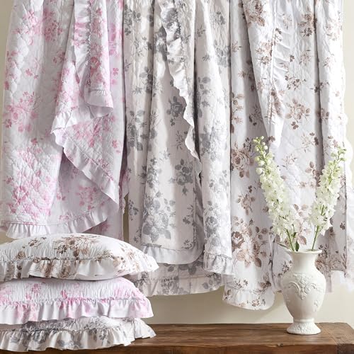 Greyish Blue Ruffled Quilt Twin Size with 1 Pillow Sham (2 Count)
