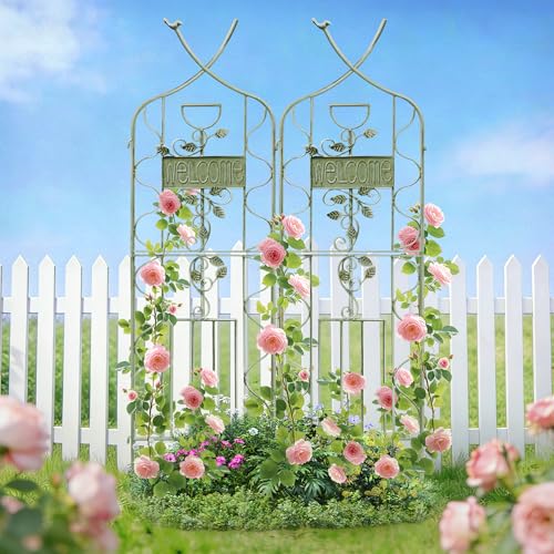 59.5 x 36in Rustic Iron Arch Decoration Garden Trellis with Metal Coating