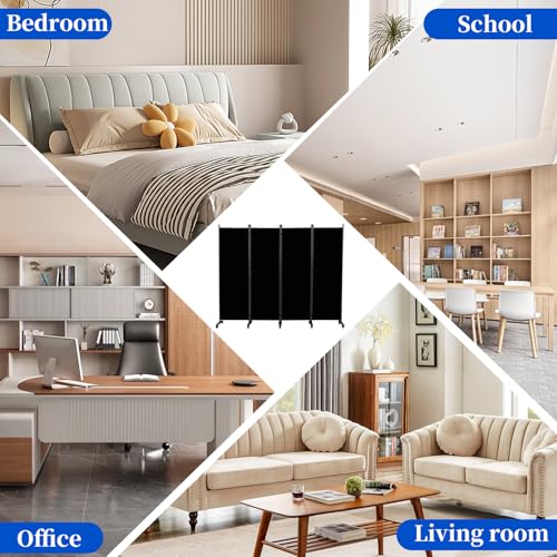 Room Divider 6FT 4 Panel Folding Privacy Screen with Lockable Wheels