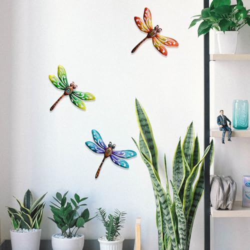 Metal Dragonfly Wall Decor Outdoor wall Art Hanging Decorations Living Room Bedroom Fence Dragonfly Garden Decor (3 Count)