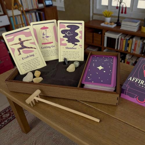 Wooden Zen Garden with Daily Affirmation Cards for Women and Men