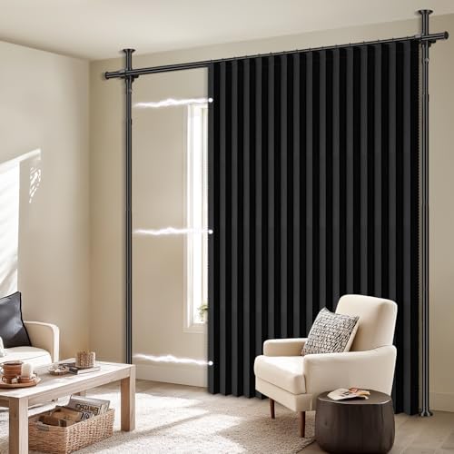 100% Blackout Room Divider Curtains Sets Black 1 Panel W100 x L84in No Drill Curtain Rods