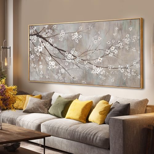 Flowers Wall Art Grey Pictures Wall Painting Large Framed Canvas Art Landscape Artwork for Dining Room Home 29"x 58" Ready to Hang