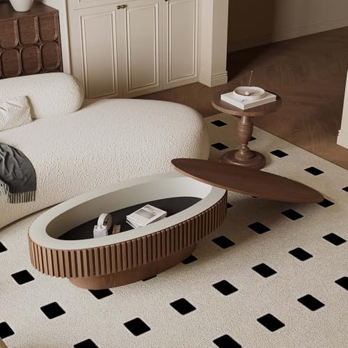 Oval Coffee Table with Storage Modern Coffee Table with Solid Wood Veneered