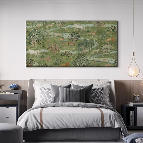 24"x46" Extra Large Framed Wall Art Medieval Fantasy Forest with Woodland Animals