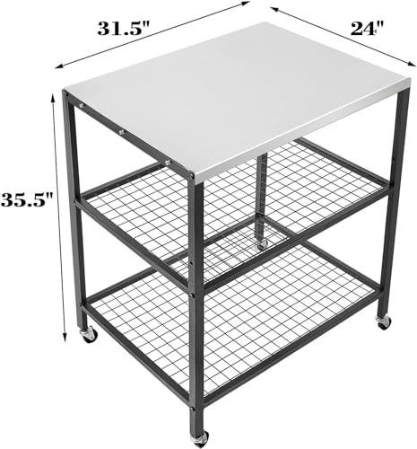 Stainless Steel Outdoor Grill Cart Pizza Oven Stand Trolley Table with Wheels Three