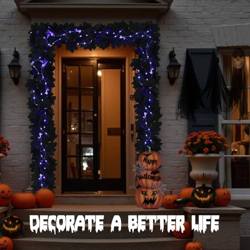 2 Pack 5.7FT Halloween Garlands with Purple Lights (11.4 Foot)