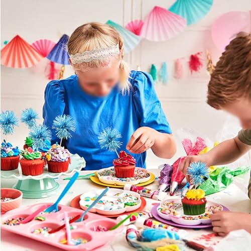 30Pcs Foil Firework Cupcake Toppers Sparkle Tinsel Cupcake Picks Happy Birthday Cake Toppers Drink Stirrers Cocktail Food Toothpicks for Baby Shower Birthday Party Supplies Lake Blue (30 Count)