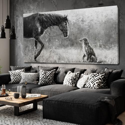 Horse Canvas Wall Decor Grey Wall Picture Modern Wall Hangings Decor 29"x58" Canvas Wall Art for Bedroom Kitchen Artwork