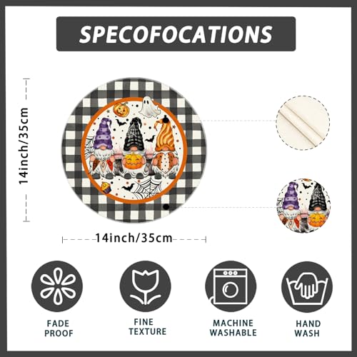 Halloween Gnome Round Placemats Set of 4 Table Decor 14x14 Inch