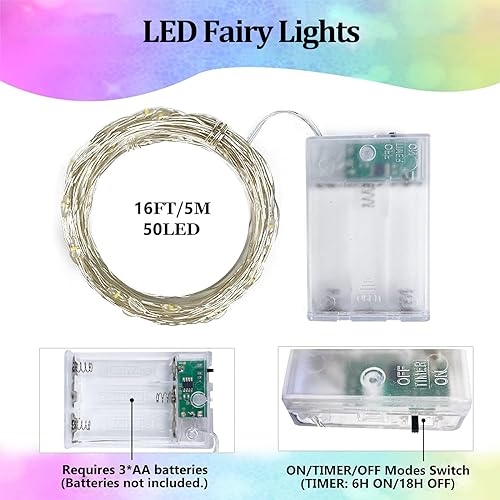 4 Pack Fairy Lights Battery Operated String Lights Warm White & Multi Color (4 Count)