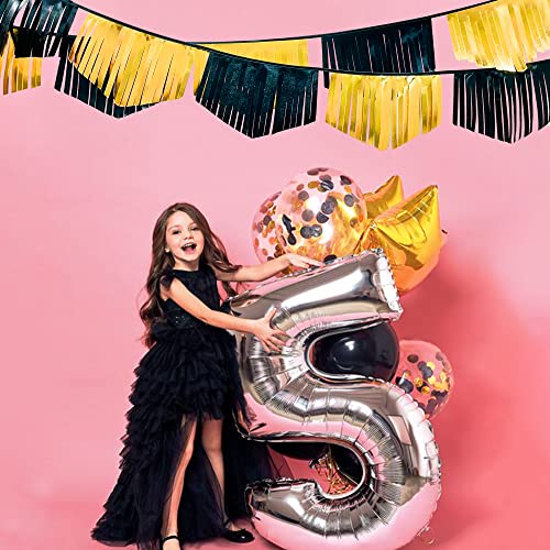 Black and Gold Tassel Banner Double Sided Metallic Fabric Pennant Bunting Flag Garland for Graduation Anniversary Bachelorette Birthday Engagement Wedding Bridal Shower Hen Party Decorations Supplies (18 Count)