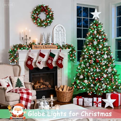 33ft 100 LED Globe Red White and Green Christmas String Lights