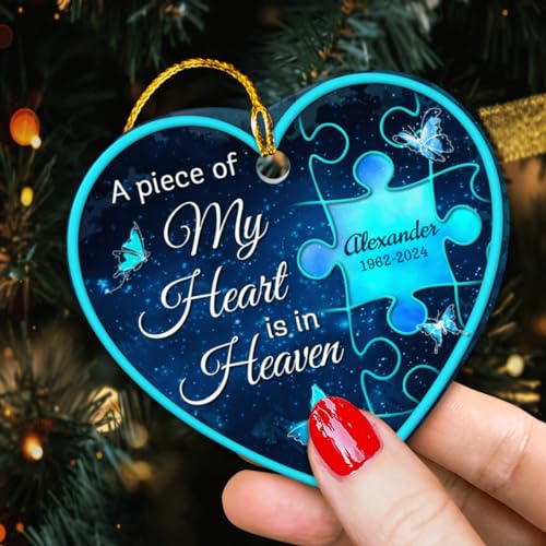 Personalized Memorial Ornaments A Piece of My Heart is in Heaven Ceramic Christmas Ornament in Loving Memory Sympathy Remembrance Keepsake Lost Loved One Gifts Xmas Tree Decorations