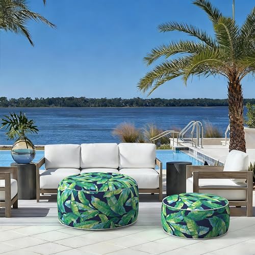 Indoor Outdoor Inflatable Ottoman with Handle D21 x H9 Inch