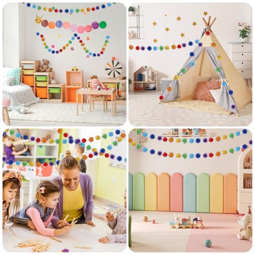 4 Pack 26.3 Feet Colorful Pom Pom Garland Decorations (26.25 Foot)