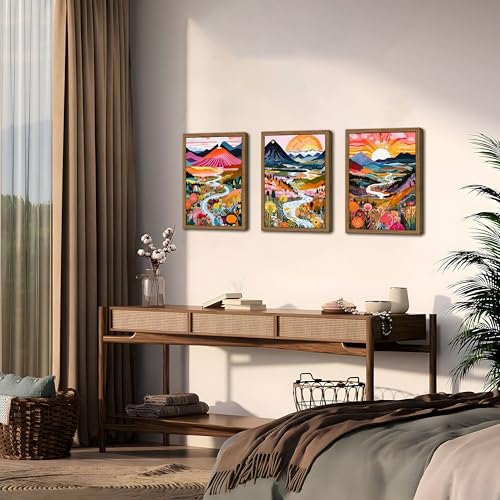 Wood Frame Boho Colorful Wall Art