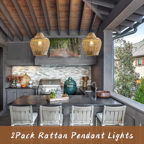 Rattan Pendant Light 11.8" Seagrass Hanging Light 2 (2 Count)