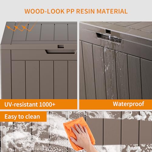 35 Gallon Deck Boxes Resin Outdoor Storage Box UV Resistant Outside Deck Box with Lockable Lid for Patio Furniture