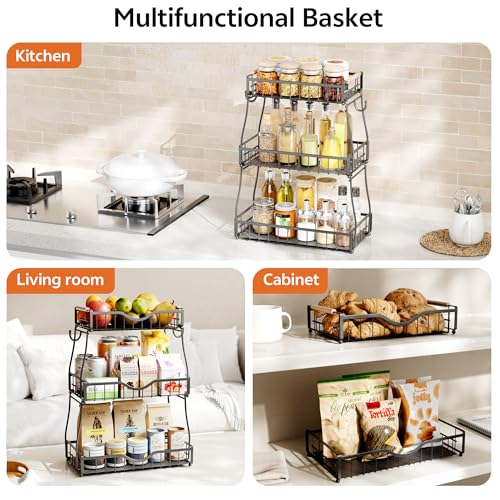 3 Tier Fruit Basket for Kitchen Countertop with 2 Banana Hangers