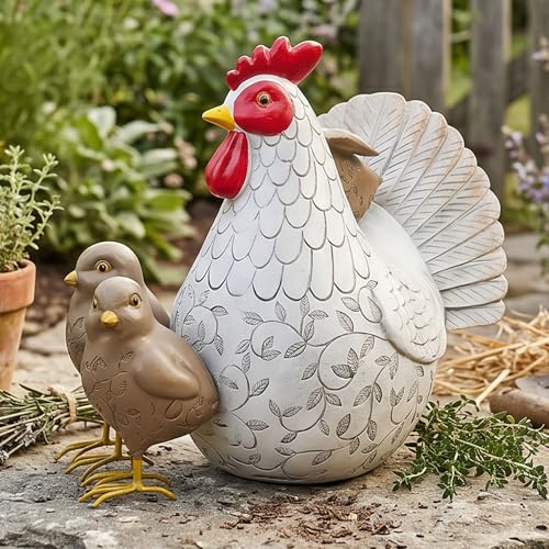 Sitting Mother Hen and Baby Chick Statue