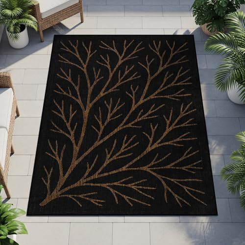 Washable Indoor Outdoor Rug 5x7 Modern Area Rugs Branch Pattern Non Shedding Waterproof Easy Clean Patio Deck Porch Living Room Bedroom Garden RV (35 Sq Ft)