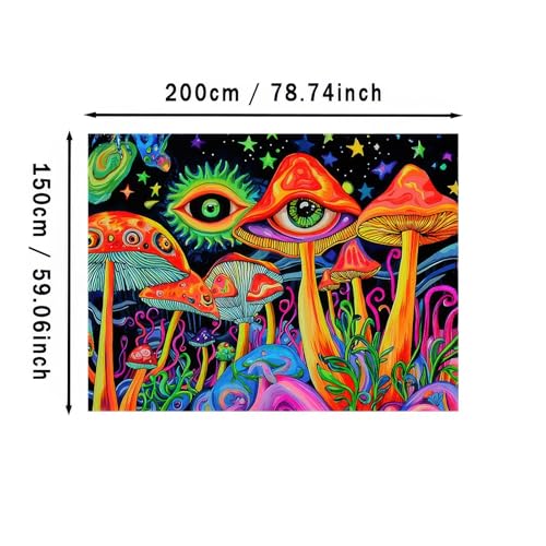 Trippy Mushroom Tapestry 78x59 Inch Uv Reactive