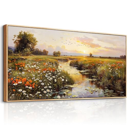 Large Canvas Wall Art For Living Room Wall Decor For Bedroom Watercolour Painting Office Decoration Countryside Sunrise Scenery Wall Picture Home Decor Ready To Hang 30x60 In Wood Framed
