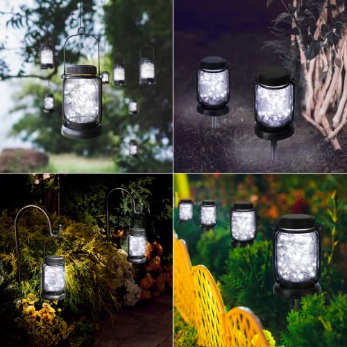 4 Pack Solar Mason Jar Hanging Lantern with Stakes (4 Count)