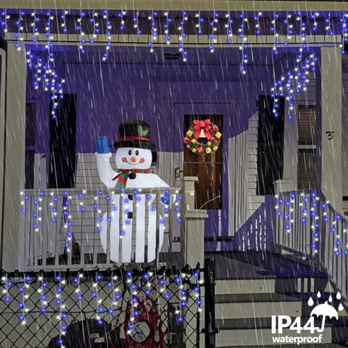 Blue and White Icicle Lights for Outside (66 Foot)