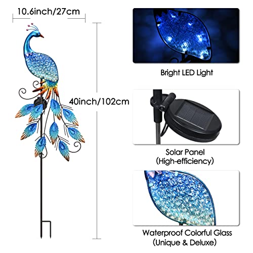 Garden Decor Blue Peacock with Solar Outdoor Lights