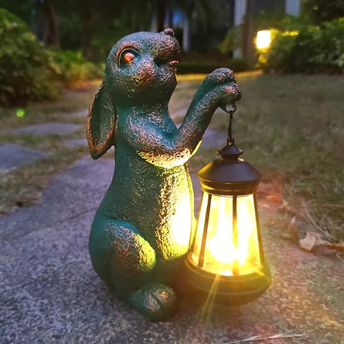 JOYBEE Garden Statues Rabbit with Solar Lantern Outdoor Decor
