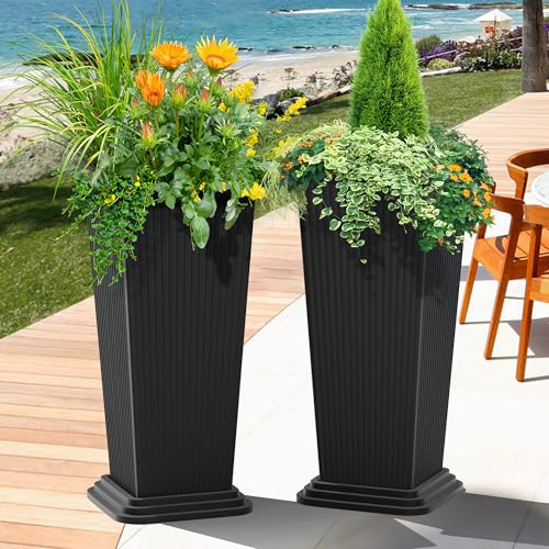 Set of 2 Tall Planters for Outdoor Plants (2 Count)