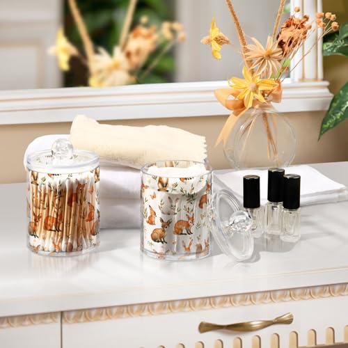 2 Pack Qtip Holder Organizer Dispenser Watercolor Woodland Animals Bathroom Storage Canister Cotton Ball Holder Container for Cotton Pads (2 Count)