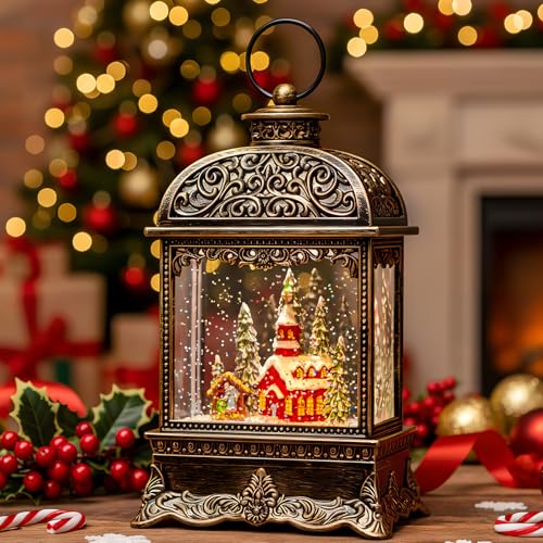 Christmas Snow Globe Water Lantern with Horse Drawn Carriage Christmas Scene Battery Operated or USB Powered Musical Lighted Holiday Decoration for Tabletop Display for Family