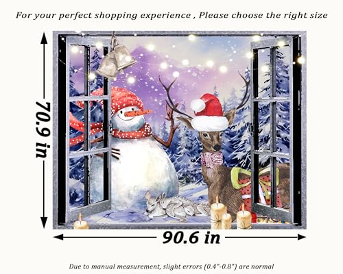Christmas Window Tapestry Wall Hanging Christmas Backdrop Winter Window Wall Decor Xmas Snowman Deer Tapestries for Bedroom Living Room Dorm Holiday Party Decoration