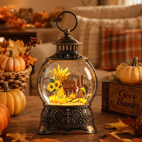 Christmas Fall Snow Globes Thanksgiving Water Lantern Swirling Glitter Snow Globe for Autumn Harvest Day Decorations Home Fall Decor Gifts