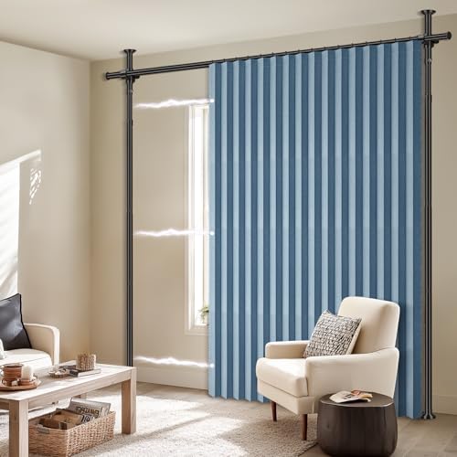 100% Blackout Room Divider Curtains Sets Blue 1 Panel W100 x L84in No Drill Curtain Rods