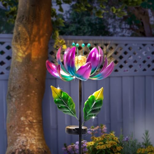 Solar Purple Metal Flower Wind Spinners