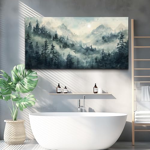 Modern Large Canvas Print Wall Art Misty Forest Landscape Painting Home Decoration Natural Landscape Artwork Picture Living Room Bedroom Office Wall Decoration Ready To Hang 24x48 Inches