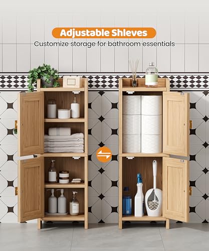 Rattan Small Bathroom Cabinet Narrow Toilet Paper Organizer Oak
