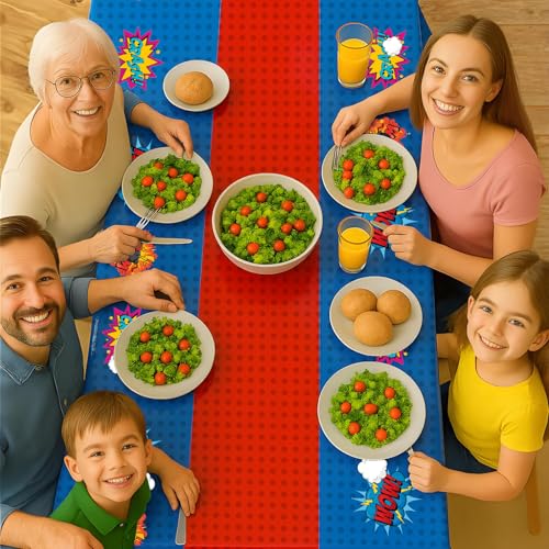 4Pcs 2in1 Superhero Birthday Party Tablecloths Decorations (4 Count)