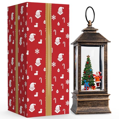 Christmas Snow Globe Lantern Water Glittering Christmas Tree Gifts with Music & Timer
