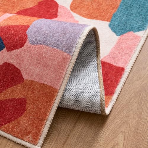 5ft Floral Round Rug Washable Living Room Rug Colorful Cute Bloom (19.63 Sq Ft)