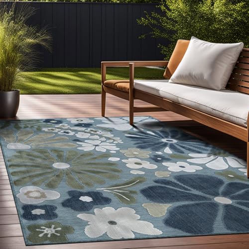 Outdoor Rug 10x14 Large Modern Floral Tropical Area Rugs for Outdoor and Indoor Patio Easy to Clean Non Shedding Living Room Porch Garden Washable Outside Carpet (140 Sq Ft)
