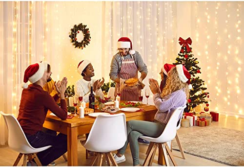 9.8ft×9.8ft Curtain Lights Battery Operated with Remote Warm White